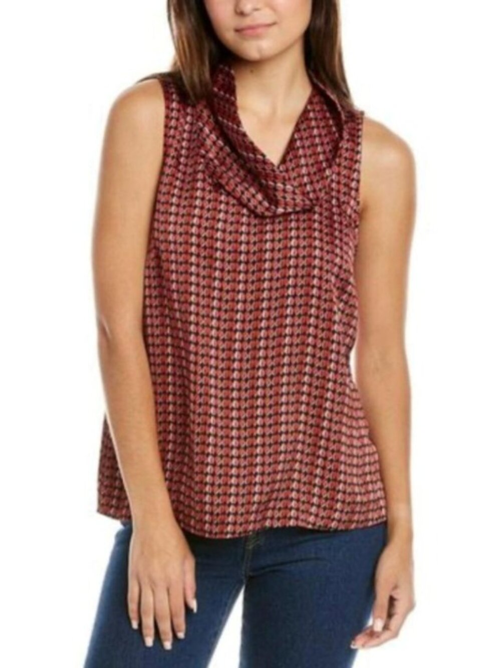 VINCE CAMUTO Sleeveless Cowl Neck Top Black Red Size S